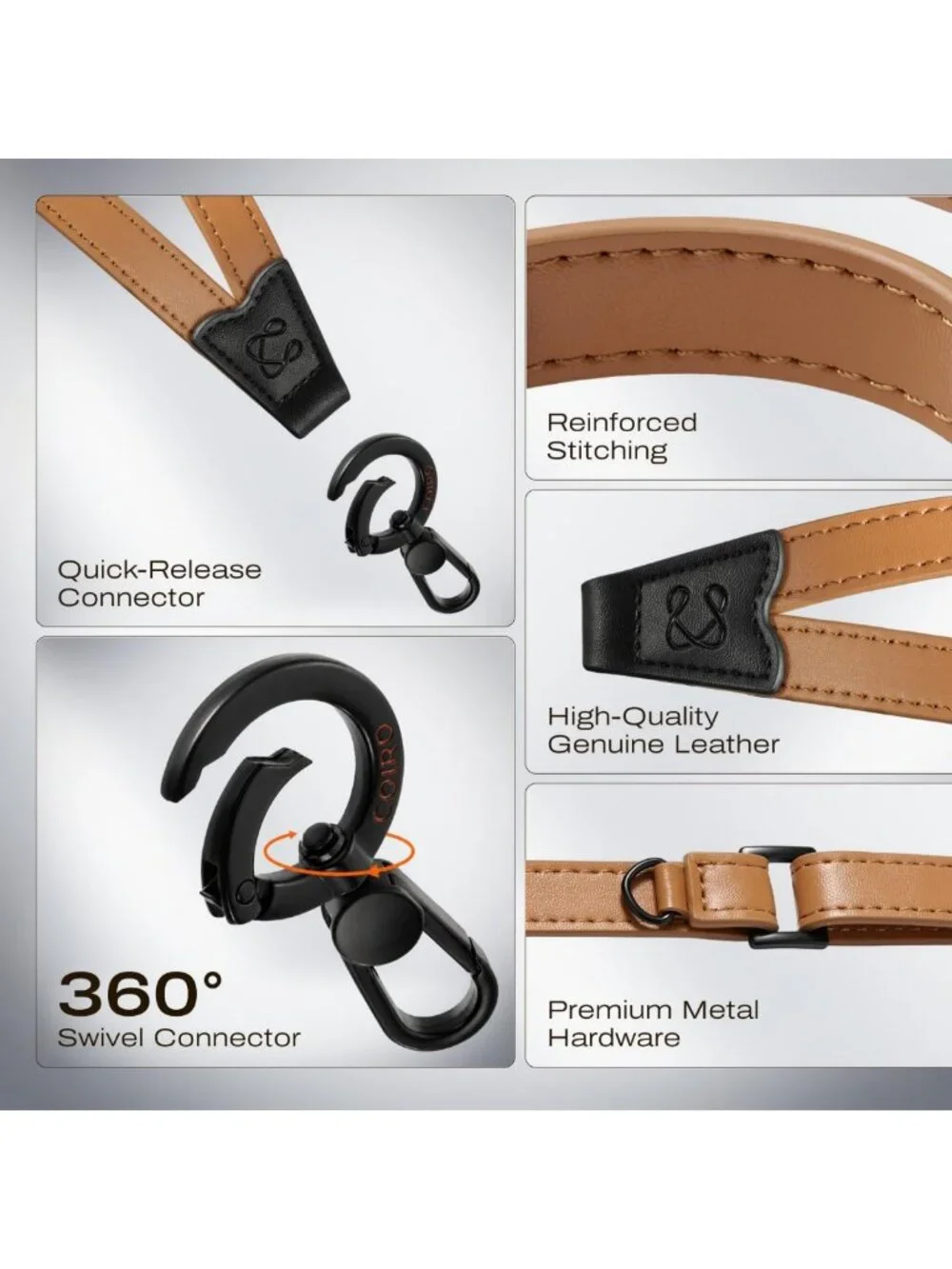 Stylish Leather Crossbody Phone Strap with Adjustable Clip & Neck Lanyard